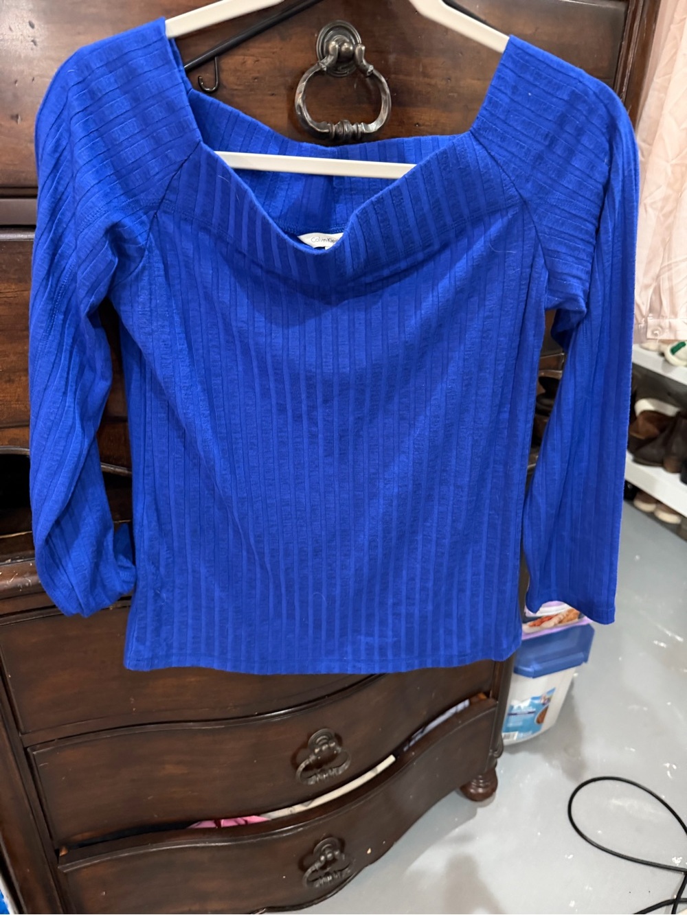 Calvin Klein Jeans Ribbed Boatneck Long-Sleeve Top - Blue
